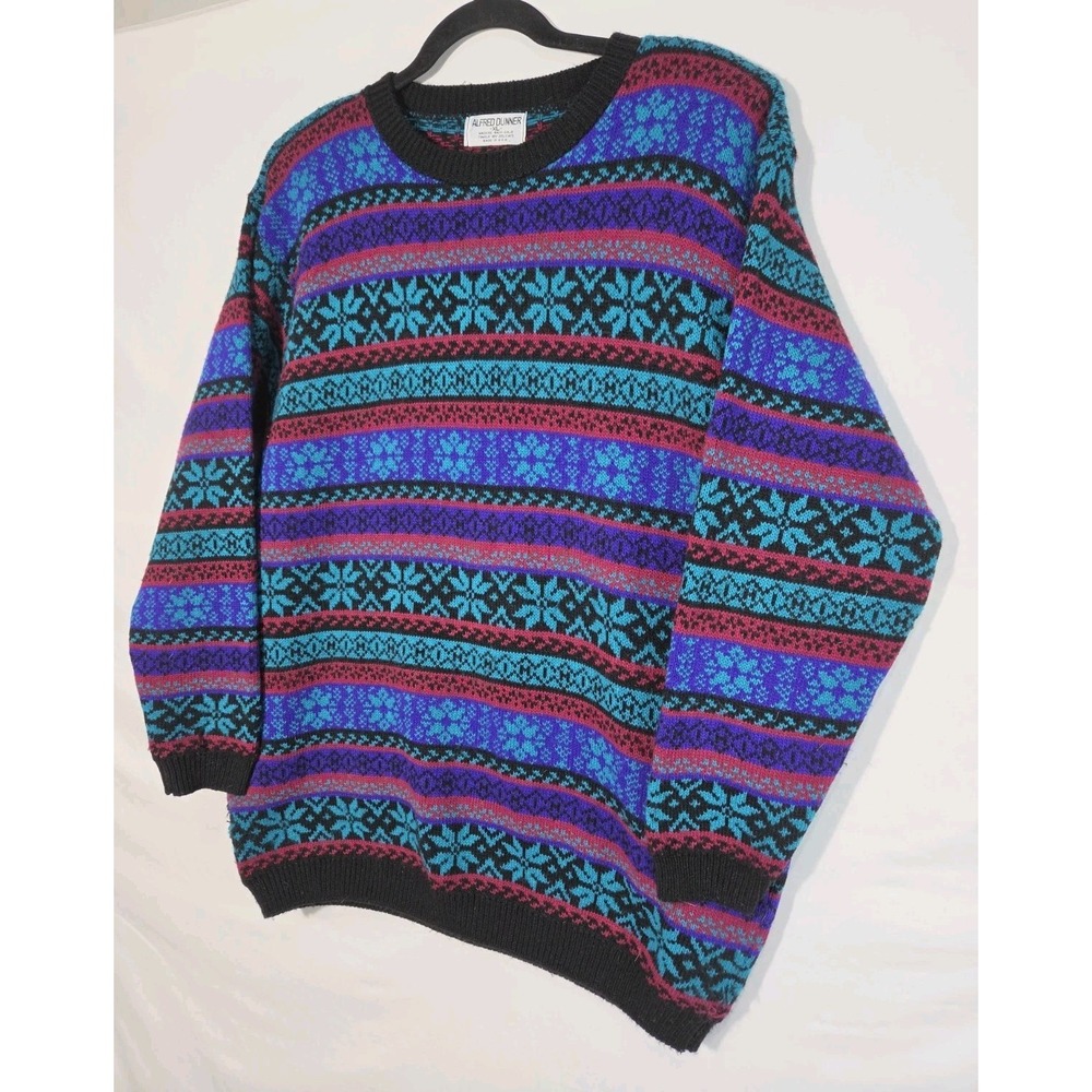 Vintage 90s Snowflake Fair Isle Nordic Sweater Alfred Dunner XL Pink Purple